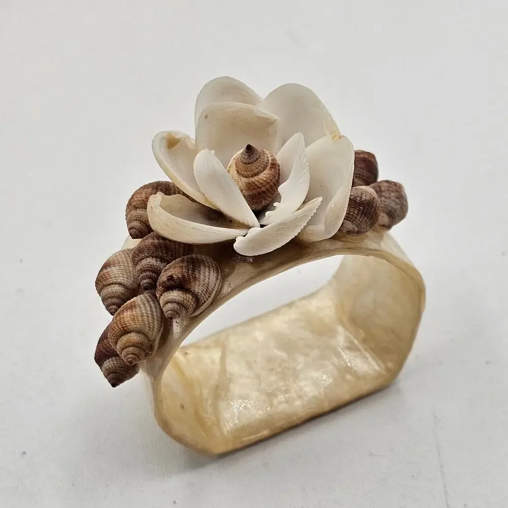 Vintage Capiz Shell Flower Napkin Rings Set of 6
